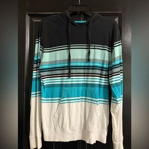 Billabong Black and Teal Striped hooded shirt men’s small